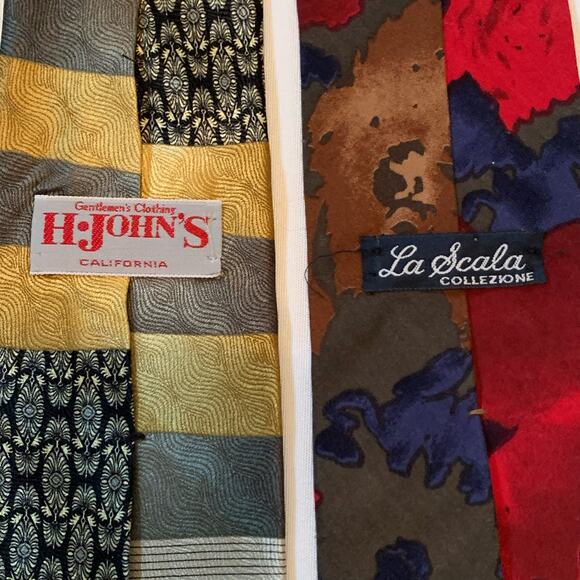 H.John’s & La Scala 2 Pc Men’s Neck Ties Neutral Colors & Bold Abstract Colors - Picture 2 of 8